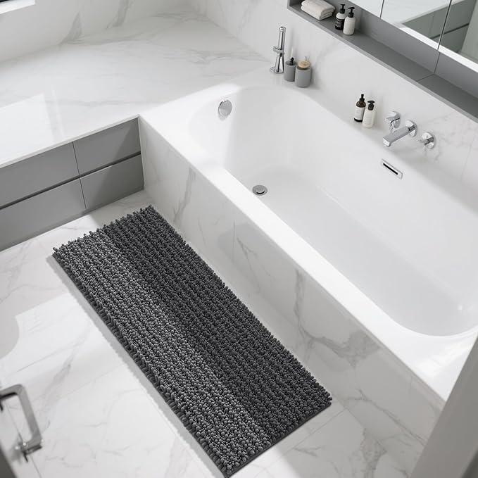Yimobra Bathroom Runner Rug 55x24 Inch - Extra Long Non Slip Chenille Bath Mat, Soft & Absorbent, Machine Washable Shaggy Hallway Carpet for Vanity Tub Shower, Dark Gray Home Decor Accessories - ModernBath