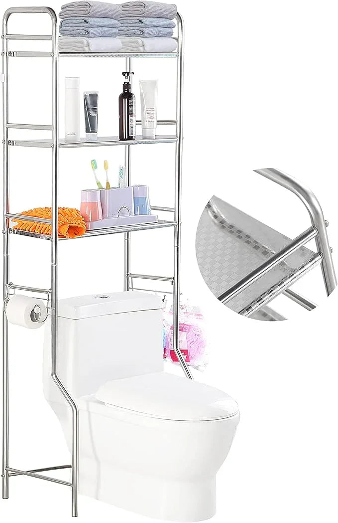 susunnus Over The Toilet Storage 3 Tier S,Bathroom Shelves Over Toilet,Freestanding Space Saver with Toilet Paper Holder,Stainless Steel,Pragmatic, Sturdy,Waterproof,Silver - ModernBath