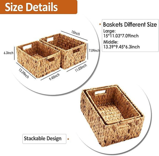 Wicker Baskets 2 Pack, Water Hyacinth Wicker Storage Basket with Handles, Large Rectangular Wickers Baskets for Organizing, Natural - ModernBath