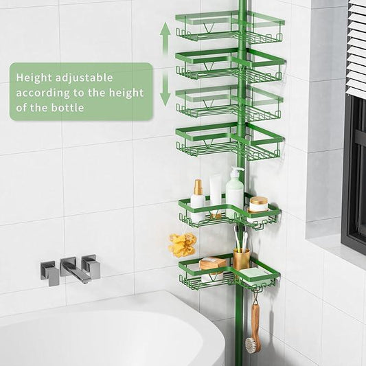 KEGII Shower Caddy Tension Pole, 4-Tier Rustproof Adjustable Corner Bathroom Organizer for Renters, 25–114.2 Inch No Drill Space-Saving Shower Storage Rack, Emerald Green - ModernBath