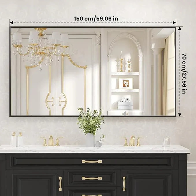 LOAAO Black Bathroom Mirror 60"X28" for Wall, Rectangle Bathroom Vanity Mirror, Tempered Glass, Hangs Vertically or Horizontally, Easy to Install, Modern Design - ModernBath