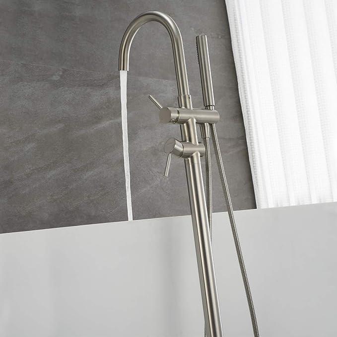 Freestanding Tub Filler Bathtub Faucet Brushed Nickel Floor Mounted Faucets with Handheld Shower - ModernBath