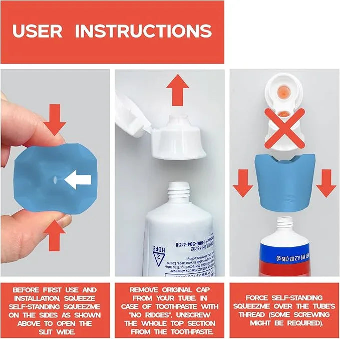 Chrome Cherry SqueezMe Self-Closing Toothpaste Caps, Silicone Lid for Kids & Adults, No Mess Toothpaste Dispenser, Self-Standing Easy Squeezer Cap, Bathroom Accessory, Self-Standing Blue, Pack of 1 - ModernBath