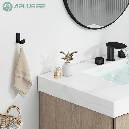APLusee Robe Towel Hook, SUS 304 Stainless Steel Modern L Shape Practical Coat Hook, Utility Shower Towel Hanger for Bathroom Kitchen Home Storage (Matte Black)