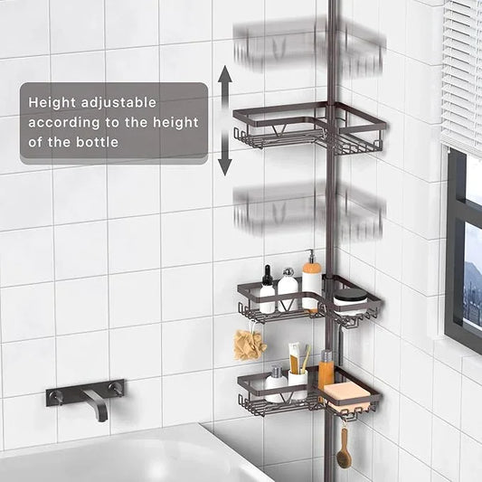 KEGII 4-Tier Corner Shower Caddy Tension Pole - Waterproof Shower Rod Organizer, Floor to Ceiling Tension Rod 25-114.2 inch, Stainless Steel Corner Shower Shelf, Bronze - ModernBath