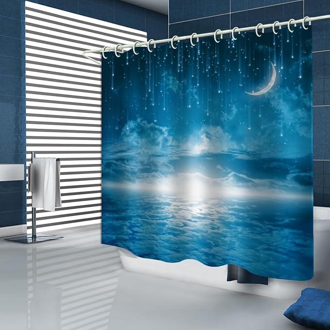 LYFANS Bathroom Features Blue Starry Sky 3D Shower Curtain, Luxurious Bathtub Waterproof Shower Curtains, Bright Fabric Shower Curtains, Size (72x79 inches) - ModernBath