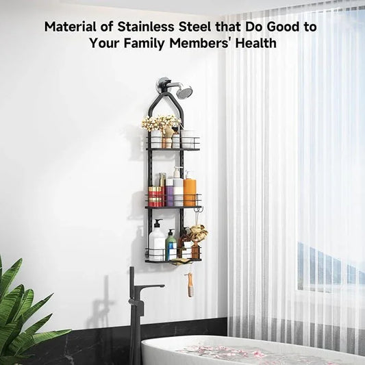 Shower Caddy Hanging (Black), Adjustable Anti-Swing-Over The Shower Head Caddy, 3 Tier Height Bathroom Storage Organizer, Bathroom Shelves Basket Rack, Shower Caddies Rack with Adjustable Soap Basket - ModernBath