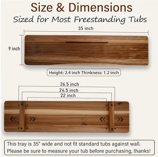 Acacia 1.2" T Wood Bathtub Tray Caddy for Freestanding Tub, 35" L Adjustable Bath Tray for Tub, Luxury Spa Bathroom Tray Organizer Table, Bath Tub Accessories for Women, Housewarming, Birthday Gifts - ModernBath