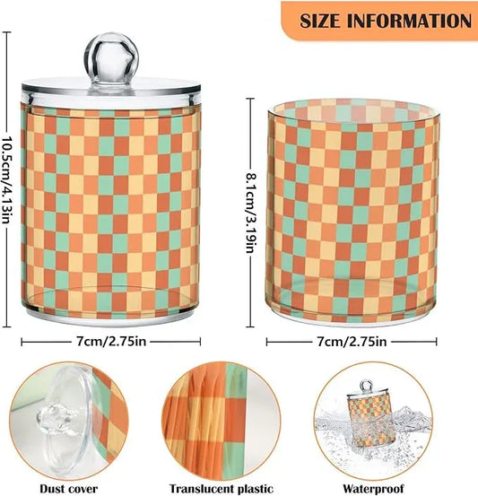 Tatenale Qtip Holder Bathroom Set Q tip Cotton Ball Swab Pad Dispenser Container Organizer Plastic Jars with Lids Storage 2Pack Retro Groovy Checkered - ModernBath
