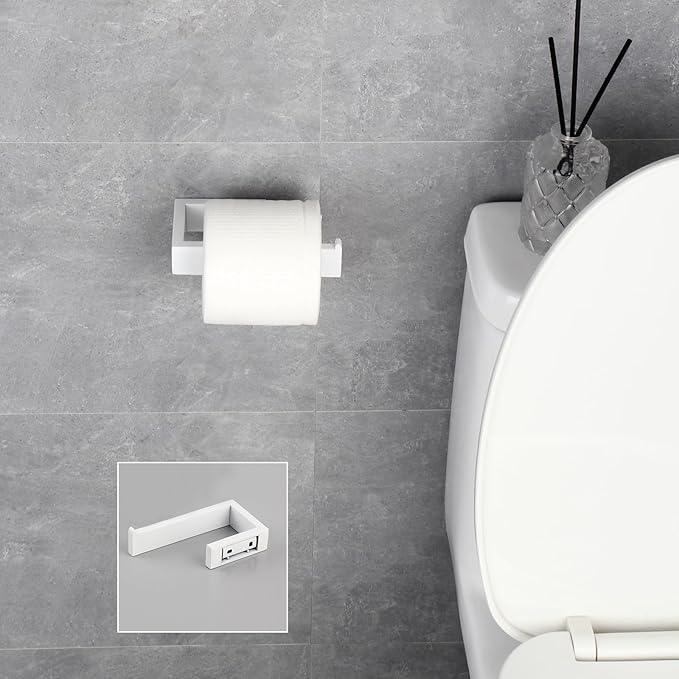 GERZWY Bathroom 2-Piece Accessory Set SUS 304 Stainless Steel Toilet Paper Holder Towel Ring Wall Mount, White - ModernBath