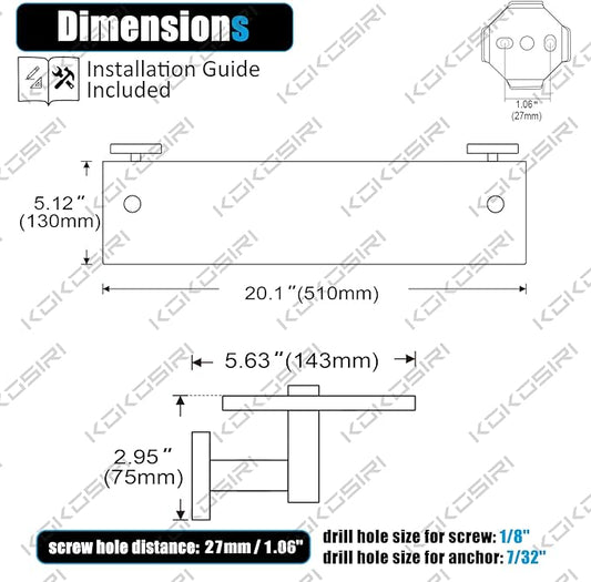 KOKOSIRI Wall Shelves Floating Shelf 20-Inch Stainless Steel Bathroom Hardware Tempered Glass Kitchen Hanging for Storage/Room Decor Gold B1105BG-L20