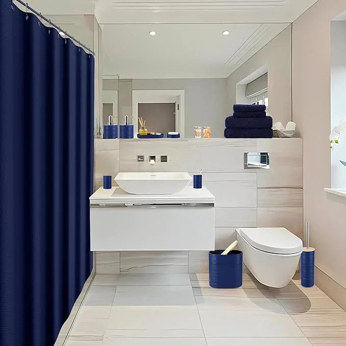 XLHOMO Navy Blue Bathroom Set, Bathroom Accessories Set with Shower Curtain, Bath Towel Set, Blue Shower Curtain Set with Bathroom Trash Can, Soap Dispenser, Soap Dish for Home Decor - ModernBath