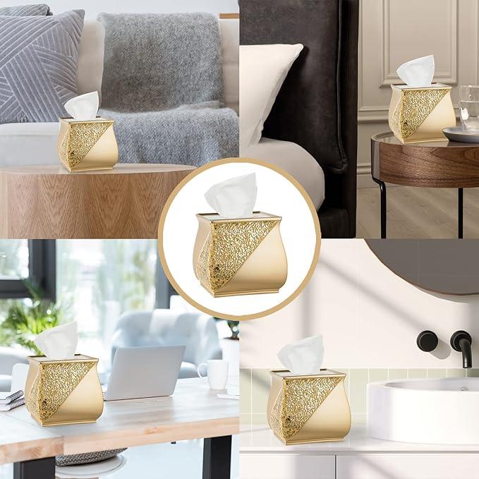 Zahari Home 2pc Sinatra Modern Bath Accessories Set Waste Basket & Tissue Box Champagne Gold Modern Decorative Beautiful Designs Bathroom Decor Set for Home Luxury Bath Set Mosaic Glass - ModernBath