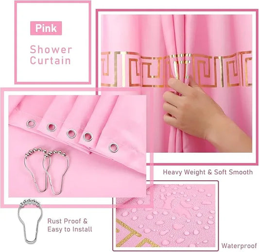 XLHOMO Bathroom Sets with Shower Curtain and Rugs Bathroom Accessories Set Pink Bathroom Set,Shower Curtain Set with Stainless Steel Trash Can - ModernBath