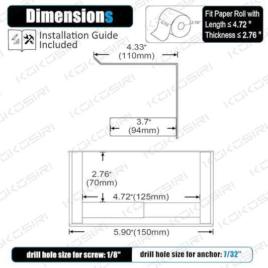 KOKOSIRI Roll Paper Holder Spring Loaded Tissue Paper Holder Bathroom Toilet Roll Holder with Shelf Wall Mounted Stainless Steel Matte Black B2012BK