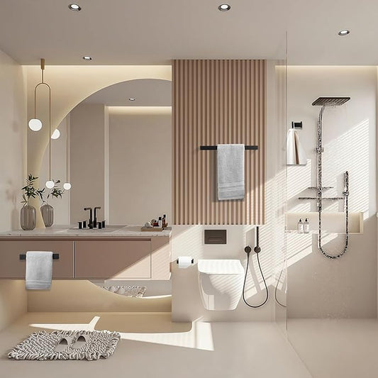 Fapully 8 Piece Bathroom Hardware Accessories Set Stainless Steel Matte Black Wall Mounted