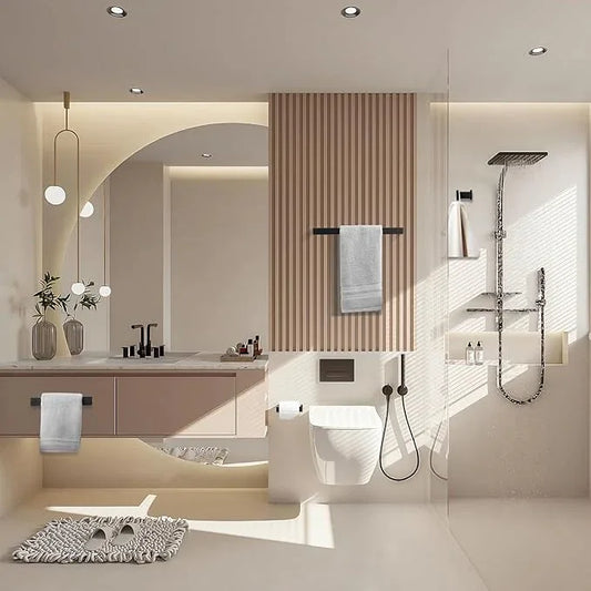 Fapully 8 Piece Bathroom Hardware Accessories Set Stainless Steel Matte Black Wall Mounted - ModernBath