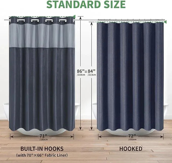 eachope Extra Long No Hook Shower Curtain with Snap-in Fabric Liner Set,Navy Waffle Weave Shower Curtains for Bathroom,Hotel Luxury Decor Bathroom Curtain Set,Waterproof & Washable,71Wx86H - ModernBath