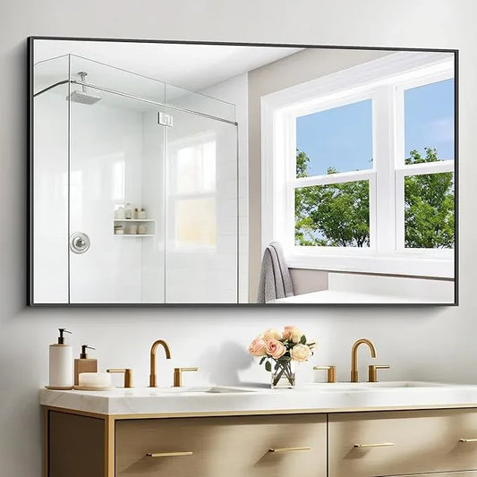 BONEWEI Bathroom Mirror,60x36 inch Large Wall Mirror for Bathroom Wall Mounted Black Rectangle Mirrors,Black Bathroom Mirror for Living Room,Farmhouse,Bedroom Entryway,Horizontal/Vertical - ModernBath