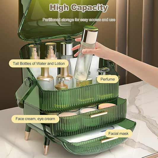 Ergocar Portable Retro Series Multi-Function Make Up Case Dustproof Cosmetic Storage Box, Skin Care Products Jewelry Organizer Finishing Box Bathroom Desktop - Retro Green - ModernBath