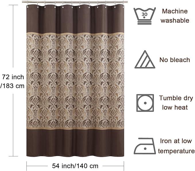 BESTRIPES Stall Fabric Shower Curtain, 54 x 72 Inch Brown Damask Print Waterproof Small Shower Curtains for Bathroom - ModernBath