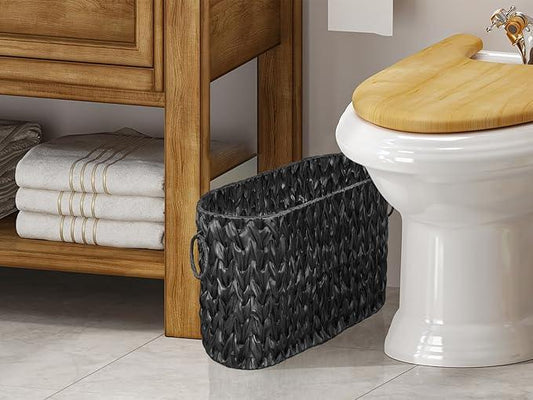 Coeusy Black Toilet Paper Storage Basket,Large Free Standing Toilet Paper Organizer,Waterproof Narrow Wicker Basket for Bathroom,Under Sink,or Cabinet - ModernBath