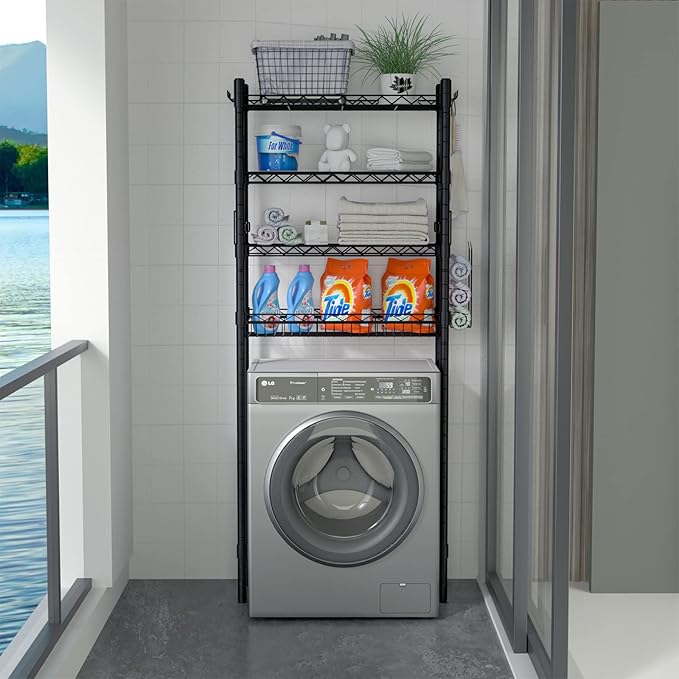 Hodonas Over Toilet Bathroom Organizer, Adjustable 4-Tier Over The Toilet Storage Shelf Sturdy Bathroom Shelves, Freestanding Above Toilet Storage Rack Stable Bathroom Space Saver, Black