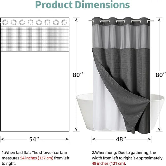 eachope Charcoal Grey No Hook Waffle Weave Shower Curtain with snap-in Liner Replacement, 230GSM Waterproof Fabric Hotel Shower Curtain Set for Bathroom, Through Mesh Top Window,54Wx80H - ModernBath
