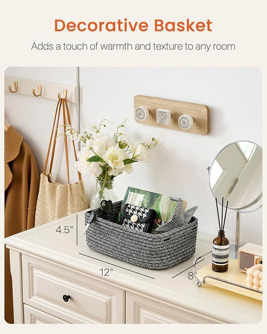 Small Woven Basket, 12 x 8 x 4.5 Inches, Storage Basket for Organizing, Cute Small Rope Shelf Closet Cube Storage Bins Baskets for Shelves, Dog Toy Gift Baskets Empty, 3 Pack Mixed Black - ModernBath