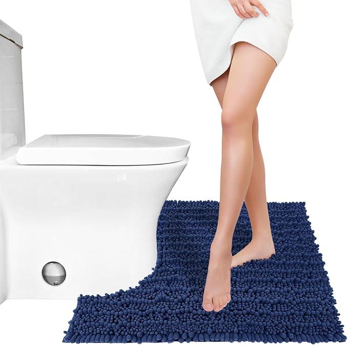 Yimobra Toilet Rug U Shaped Washable 24x20 Inch - Ultra Soft Absorbent Chenille Bath Rugs for Toilet, Quick Dry & Machine Washable, Non Slip Contour Bathroom Mat, Navy Blue - ModernBath