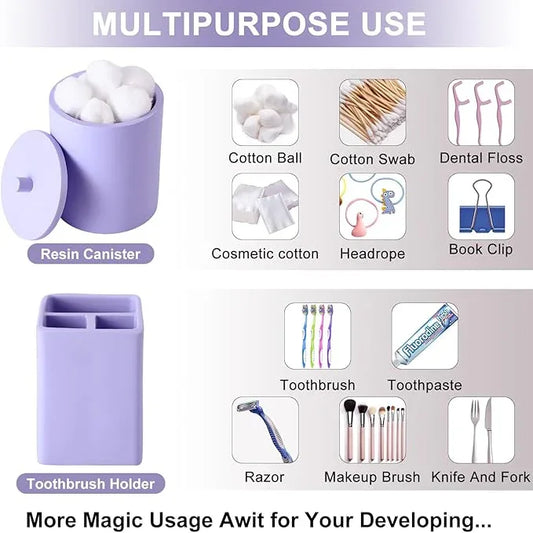 Resin 6 Pcs Purple Bathroom Set Complete with Toothbrush Holder, Lotion Soap Dispenser, 2 Qtip Holder Dispensers,Vanity Tray,Bathroom Tumbler - Countertop Vanity Organizer - Bathroom Accessories - ModernBath