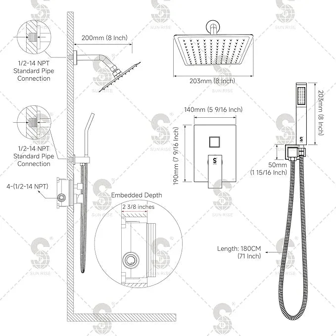 SR SUN RISE Shower System - Shower Faucet Set with 8 Inch Rain Shower Head and Handheld Shower - High Pressure Rain Shower System - All Metal Shower Faucet Trim Repair Kits - Polished Chrome - ModernBath