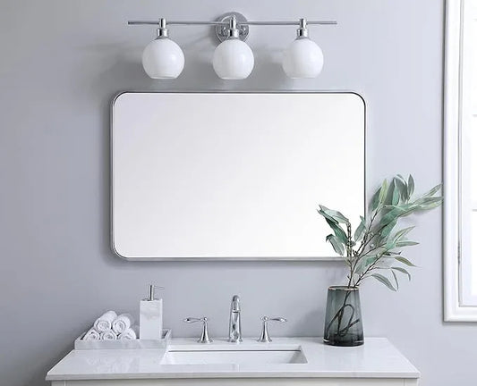 ARS Concepts Aura, Soft Corner Metal Rectangular Mirror 24X36 Inch in, Modern, Silver - ModernBath