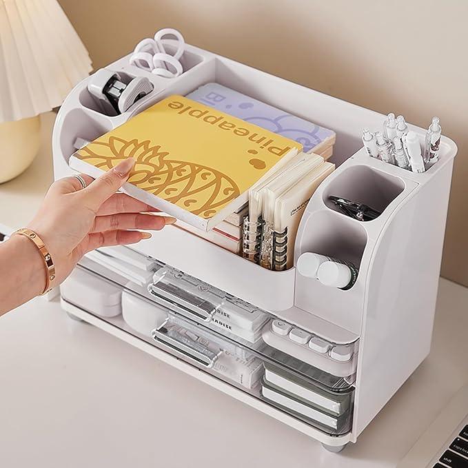 Makeup Organizer with Drawers for Vanity,Bathroom Countertop Organizer with Brushes Holder,Skincare Storage Organizer,Perfect Cosmetic Display Case for Skincare,Lipstick and Beauty Essential (White) - ModernBath