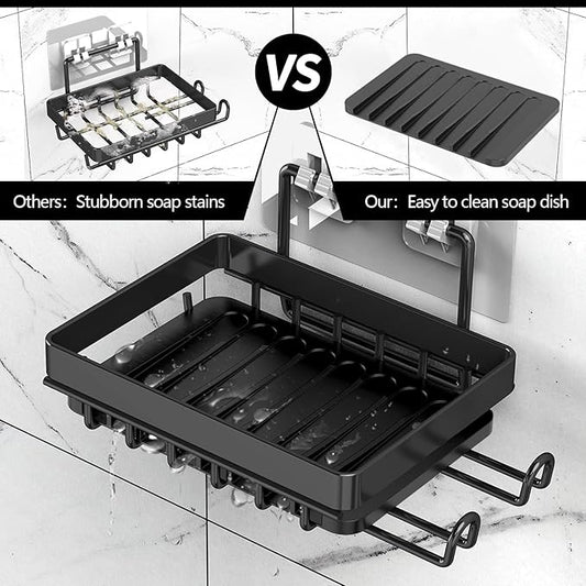 BATHDESIGN Shower Caddy Shelves Organizer, 3 Pack with Soap Holder, No Drilling Wall Mounted Self Adhesive Shelves, Matte Black