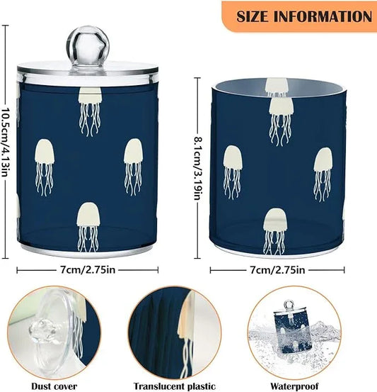 Qtip Holder Bathroom Set Q tip Cotton Ball Swab Pad Dispenser Container Organizer Plastic Jars with Lids Storage 2Pack Watercolor Sea Octopus Beige - ModernBath