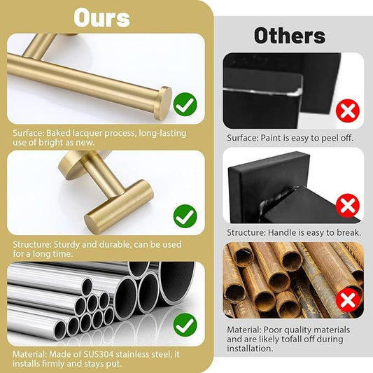 Brushed Gold Towel Bar Set 10 Pieces Bathroom Hardware Accessories Set Towel Rack Set for Bathroom SUS304 Stainless Steel Toilet Paper Holder Wall Mounted, 23.6 Inch - ModernBath