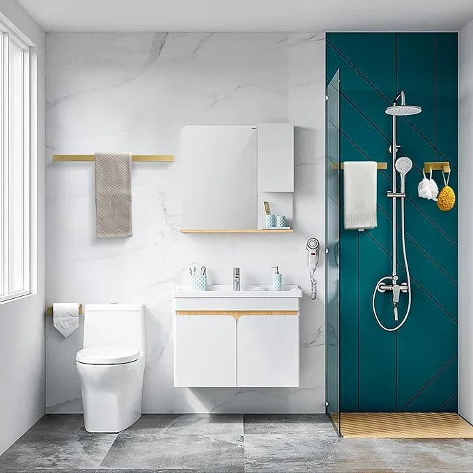 TNOMS 4-Piece Modern Gold Bathroom Hardware Accessories Set - Towel Bar & Holder, Stainless Steel, Wall Mounted, 23.6 Inch - ModernBath