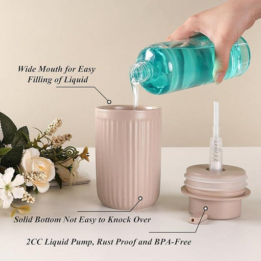 BosilunLife Dish Hand Soap Dispenser - Khaki Liquid Pump Soap Dispenser for Bathroom Decro 12oz Ceramic Kitchen Dish Dispenser with Rust-Proof Liquid Pump Modern Refillable Lotion Bottles - ModernBath