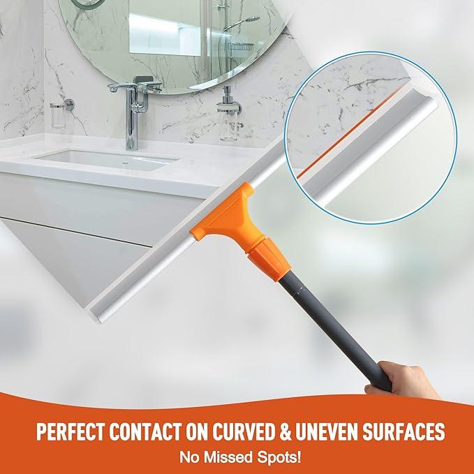 CLEANHOME Silicone Floor Squeegee for Shower Glass, Floor, and Garage - Heavy-Duty Pet Hair Remover, Bathroom Tile Cleaner, Window Wiper - Flexible, No Streaks, Compact Storage - ModernBath