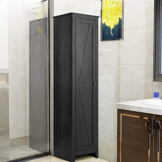 Giantex Tall Storage Cabinet Free Standing Floor Storage Tower with Four Shelves and Single Door, Narrow Cabinet for Bedroom, Living Room, Bathroom 17x16x72 Inch Utility Storage Cabinet (Black) - ModernBath