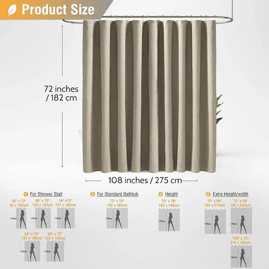 BTTN Extra Wide Shower Curtain - 108 x 72 Inch Linen Textured Waterproof Fabric Shower Curtain Set with 18 Plastic Hooks, Large Modern Farmhouse Cloth Bathtub Shower Curtains for Bathroom - Khaki/Tan - ModernBath