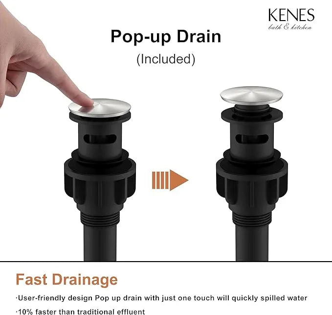 KENES Brushed Nickel Widespread Bathroom Faucet 2 Handle Bathroom Sink Faucet 3 Hole, 8-Inch 3 Pieces Vanity Faucet with Pop Up Drain & Supply Lines, KE-9050-P - ModernBath