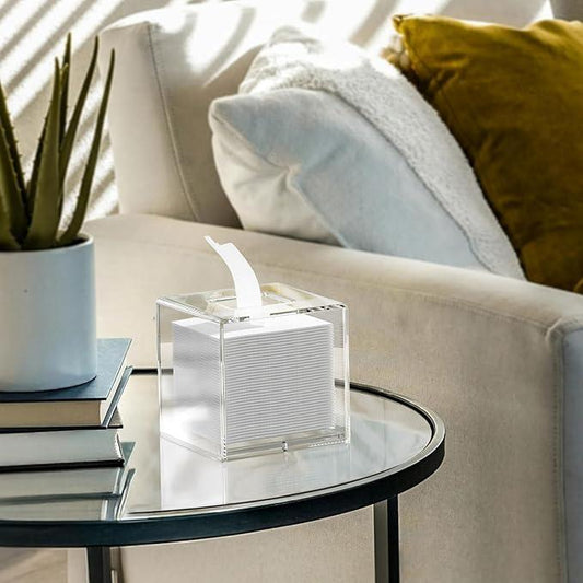 HIIMIEI Acrylic Tissue Box Cover 5.4x5.4x5.4'' Clear Tissue Holder Napkin Dispenser for Home Office Restaurant-Clear - ModernBath