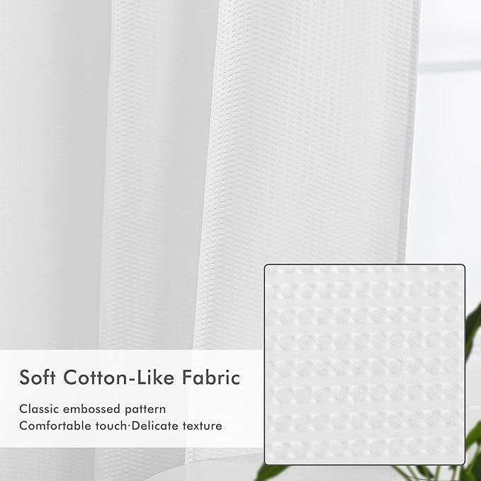 Mrs Awesome No Hook Shower Curtain with Snap-in Liner, Embossed Waffle Design Fabric Shower Curtain for Bathroom, Soft & Lightweight, 71x86, White - ModernBath