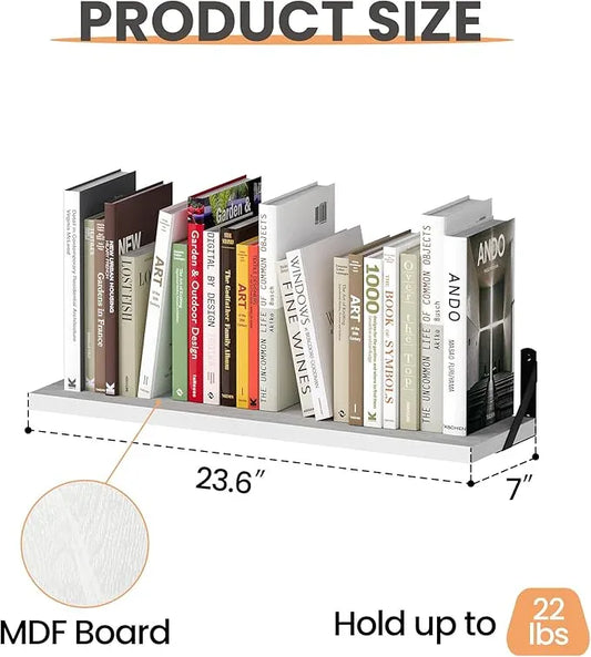 upsimples Floating Book Shelves for Wall, 23.6 Inches Floating Wood Shelves for Living Room, Laundry Room, Bedroom, Office Organizer and Storage, White - ModernBath