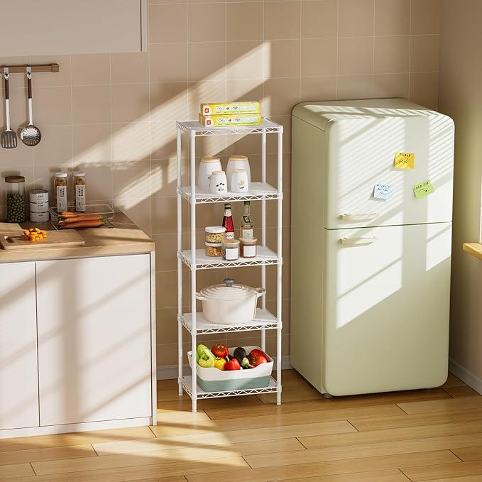 SINGAYE 5 Shelves Storage Shelf Wire Closet Bathroom Organizers Metal Pantry Kitchen Small Garage Shelving Unit Laundry Room Organization Home Corner Rack Estantes para Cocina White 10" Dx16 Wx55”H - ModernBath