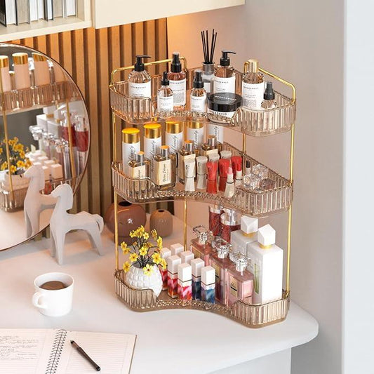 GTI 3-Tier Corner Bathroom Counter Organizer, Large Capacity Makeup Organizer Countertop, Perfume Cosmetics Skincare Vanity Organizers, Exquisite Countertop Storage for Women (Amber) - ModernBath