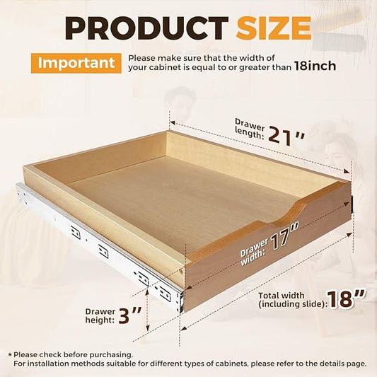 Pull Out Drawers for Cabinet18"W x 22"D x 3"H Wood Slide Out Cabinet Organizer and Storage Cabinet Kitchen Drawers Slide Out Shelves Pull Out Shelves in Kitchen Pantry Bathroom with Soft Close - ModernBath