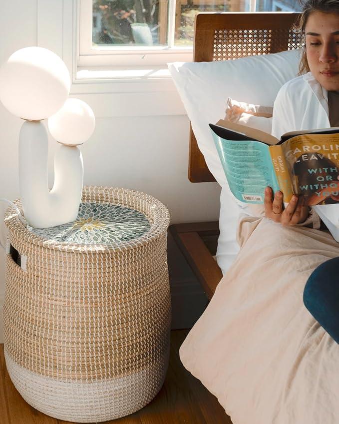 Round Seagrass Laundry Hamper with Lid, 2-Piece Set - Eco-Friendly Storage Basket for Clothes, Toys, and More - Natural Woven Design for Home, Bedroom, Bathroom - ModernBath